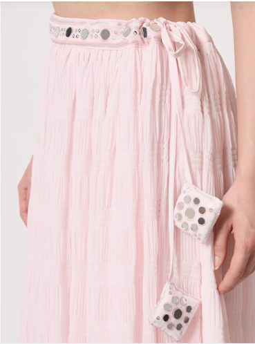 Embellished Mirror Work Semi-Stitched Lehenga & Unstitched Blouse With Dupatta