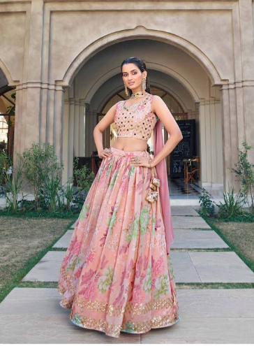 Embroidered Semi-Stitched Lehenga & Unstitched Blouse With Dupatta