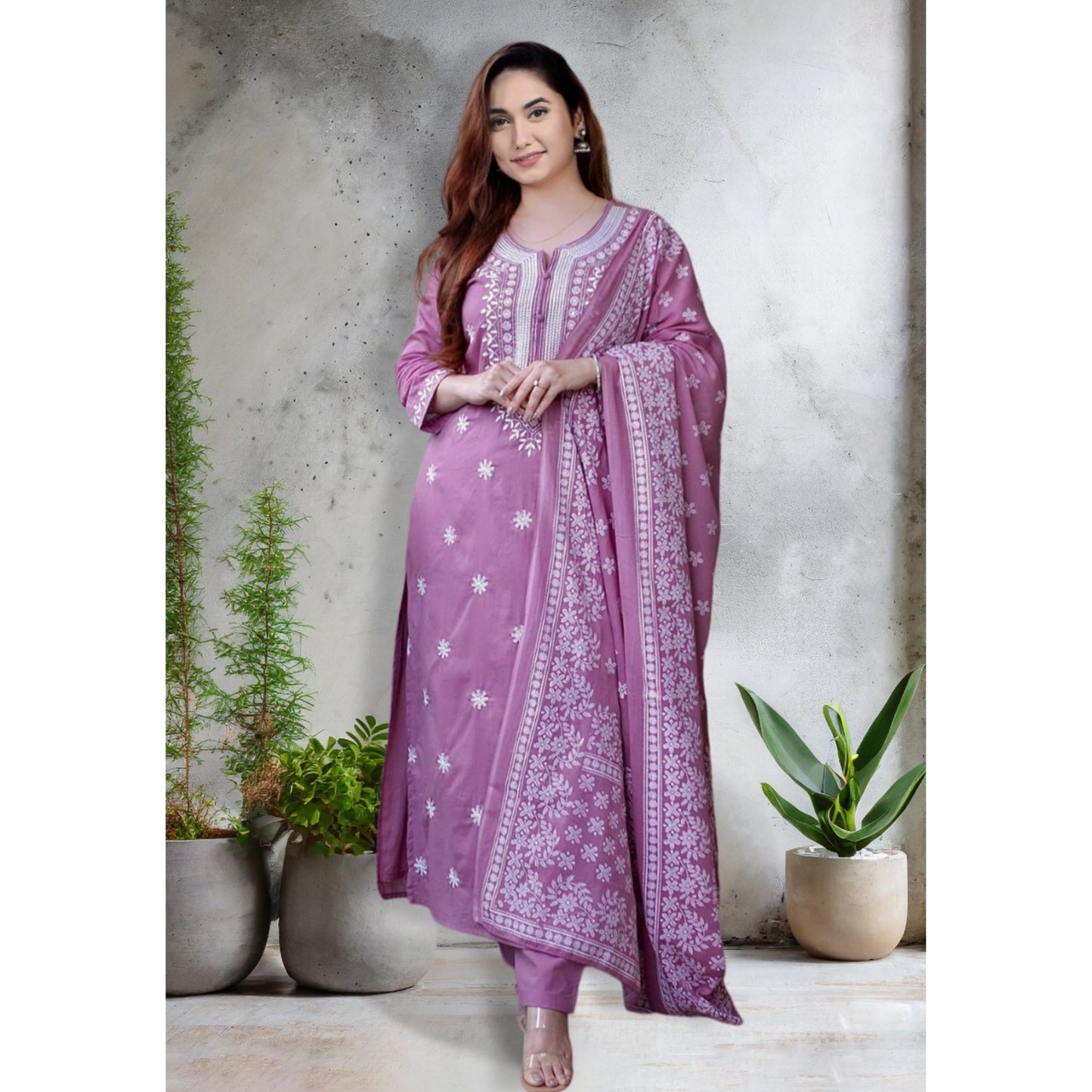 Cotton Fabric Kurta Set With Dupatta