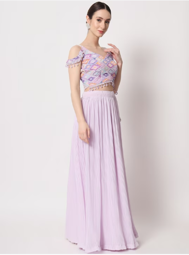 Printed Semi-Stitched Lehenga & Unstitched Blouse With Dupatta