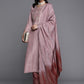 Viscose Rayon Slub Rosy Brown Embroidery Kurta Set With Dupatta Set
