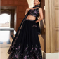 Embroidered Semi-Stitched Navy Blue Lehenga & Unstitched Blouse With Dupatta