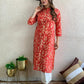 Beautiful Cotton Red Colour Kurti With Pant
