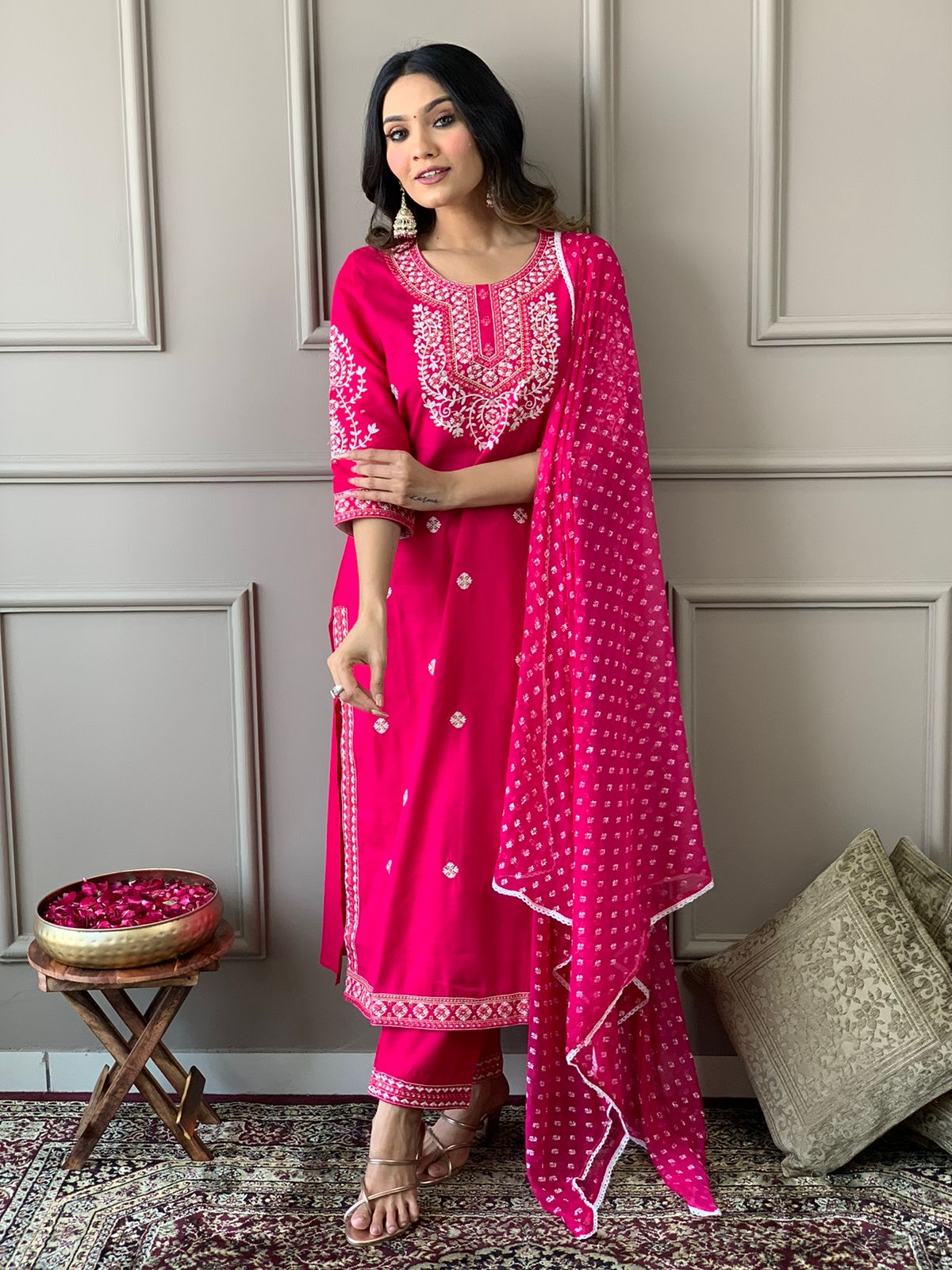 Beautiful kurta with heavy embroidery work with dupatta