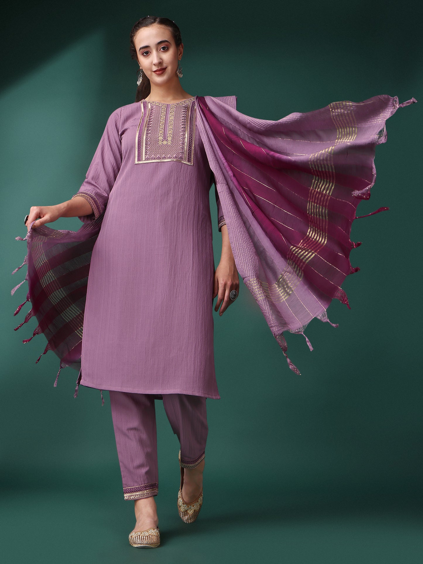 Silk Blend Sequence Embroidery Work Kurta Set With Dupatta