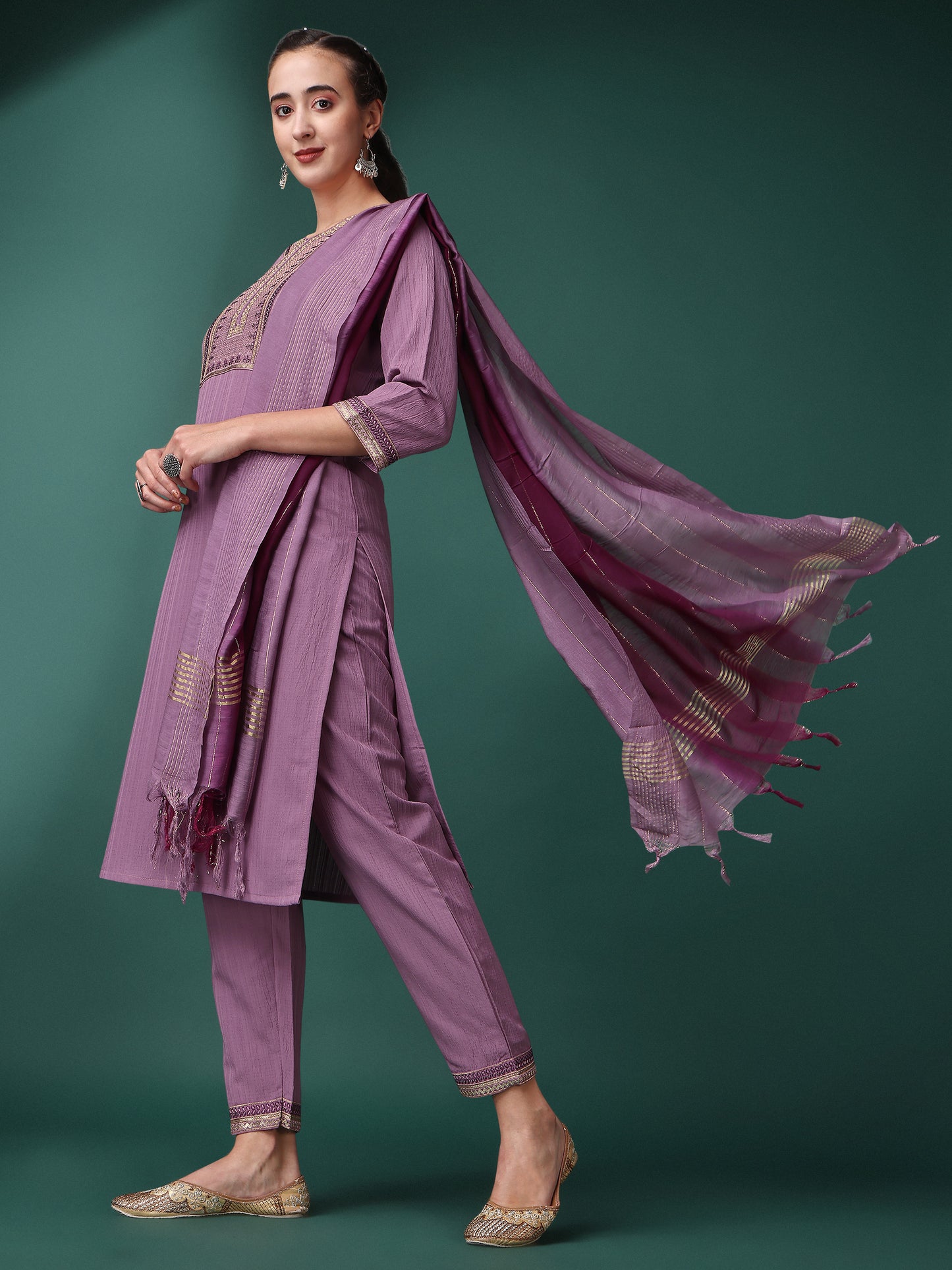 Silk Blend Sequence Embroidery Work Kurta Set With Dupatta