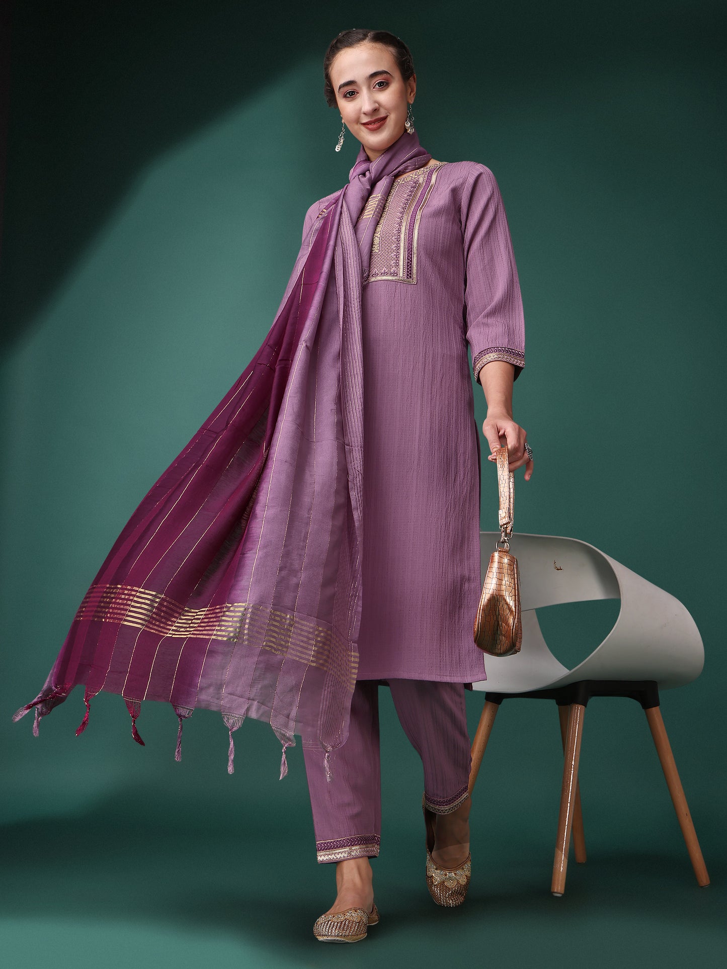 Silk Blend Sequence Embroidery Work Kurta Set With Dupatta