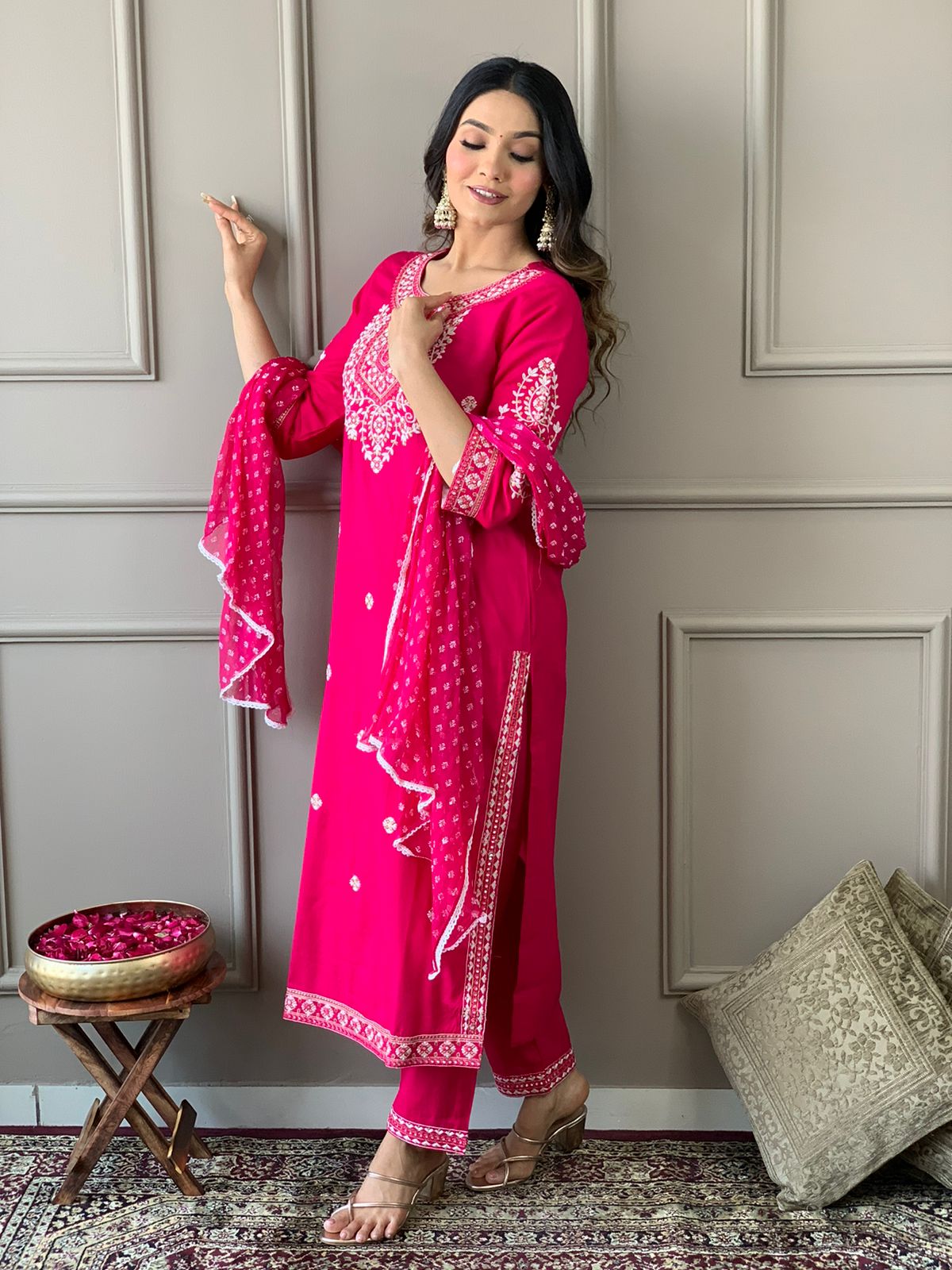 Beautiful kurta with heavy embroidery work with dupatta