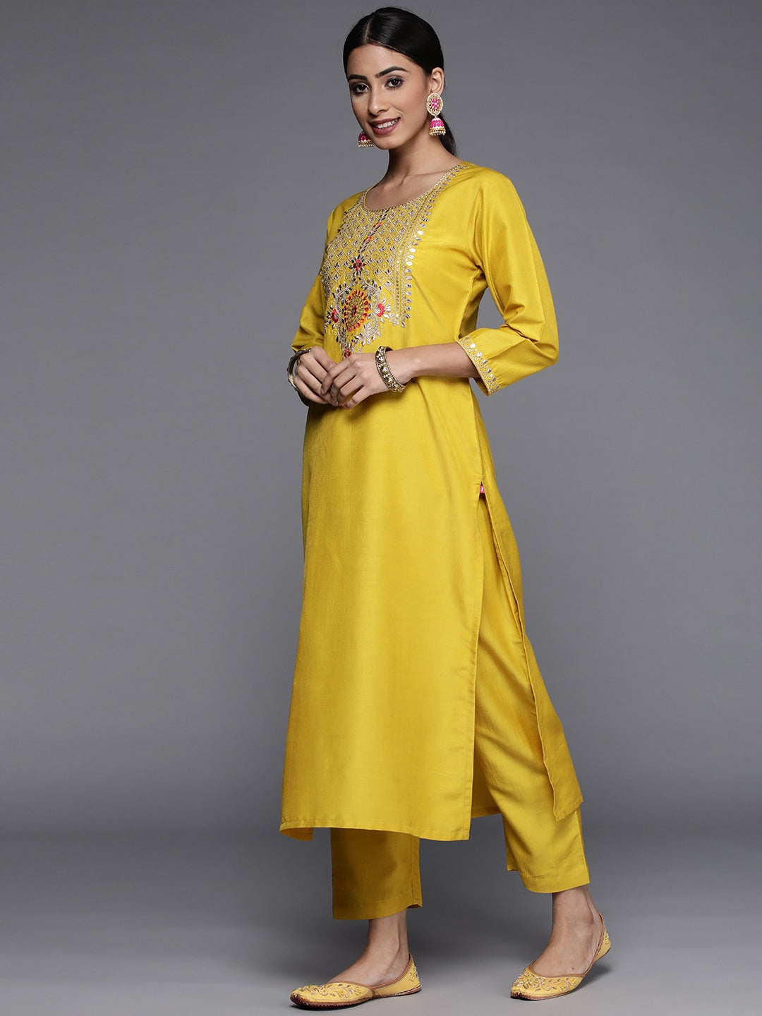 Muslin Fabric Embroidery Work Kurta Set With Dupatta