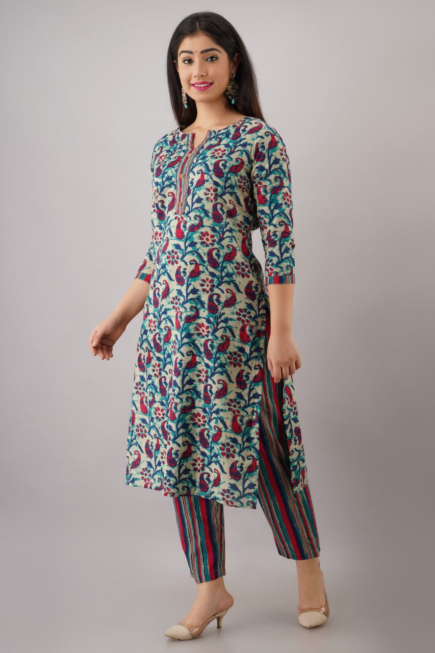 Beautiful Black And White Cotton Kurti With Pant