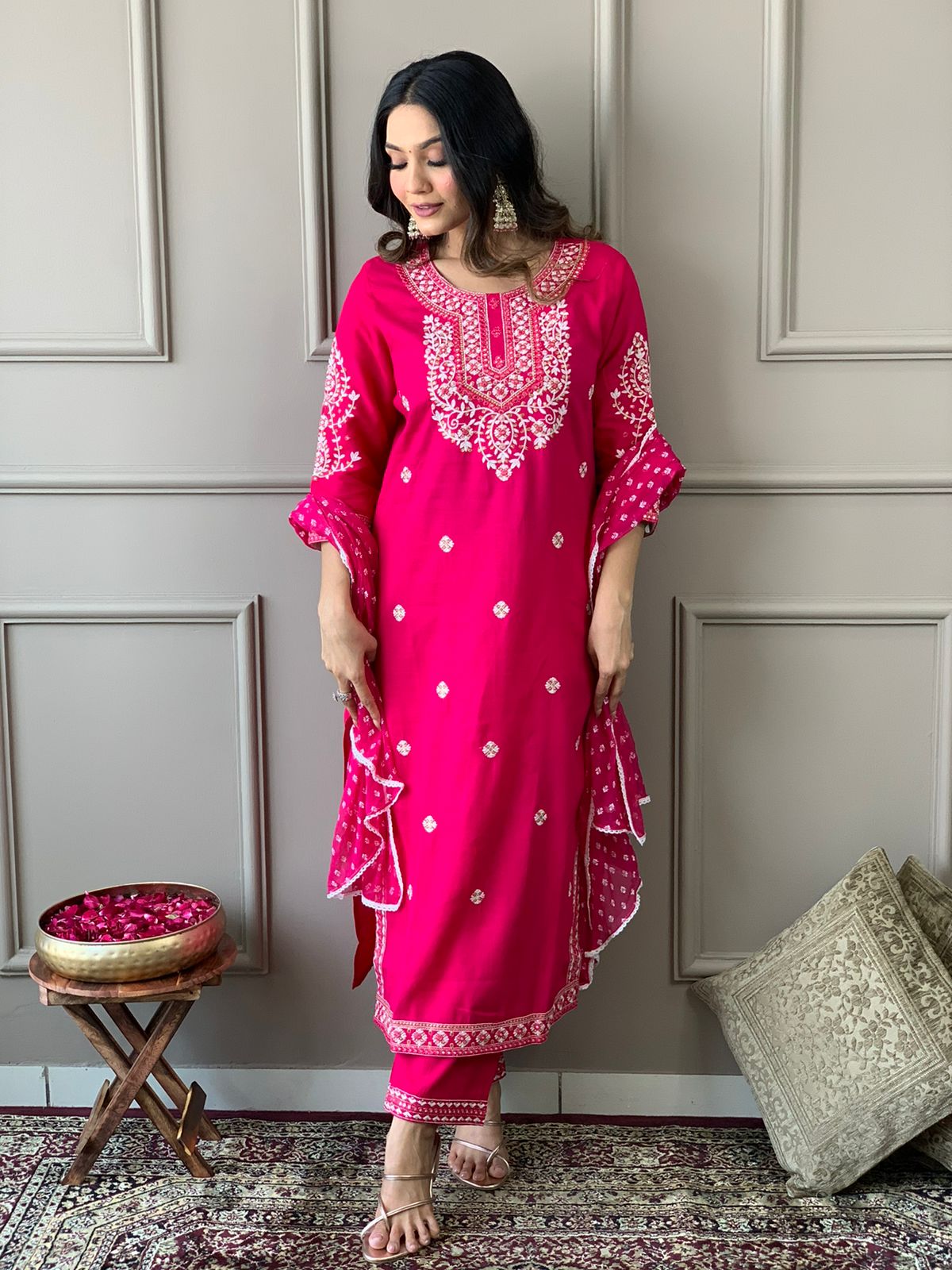 Beautiful kurta with heavy embroidery work with dupatta