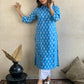 Beautiful Blue & White Cotton Printed Kurta Set