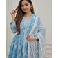 Women's Beautiful Blue Colour Cotton Suit Prints Kurti Pant