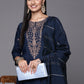 Rayon Slub Embroidery Kurta Set With Hand Dyed Dupatta