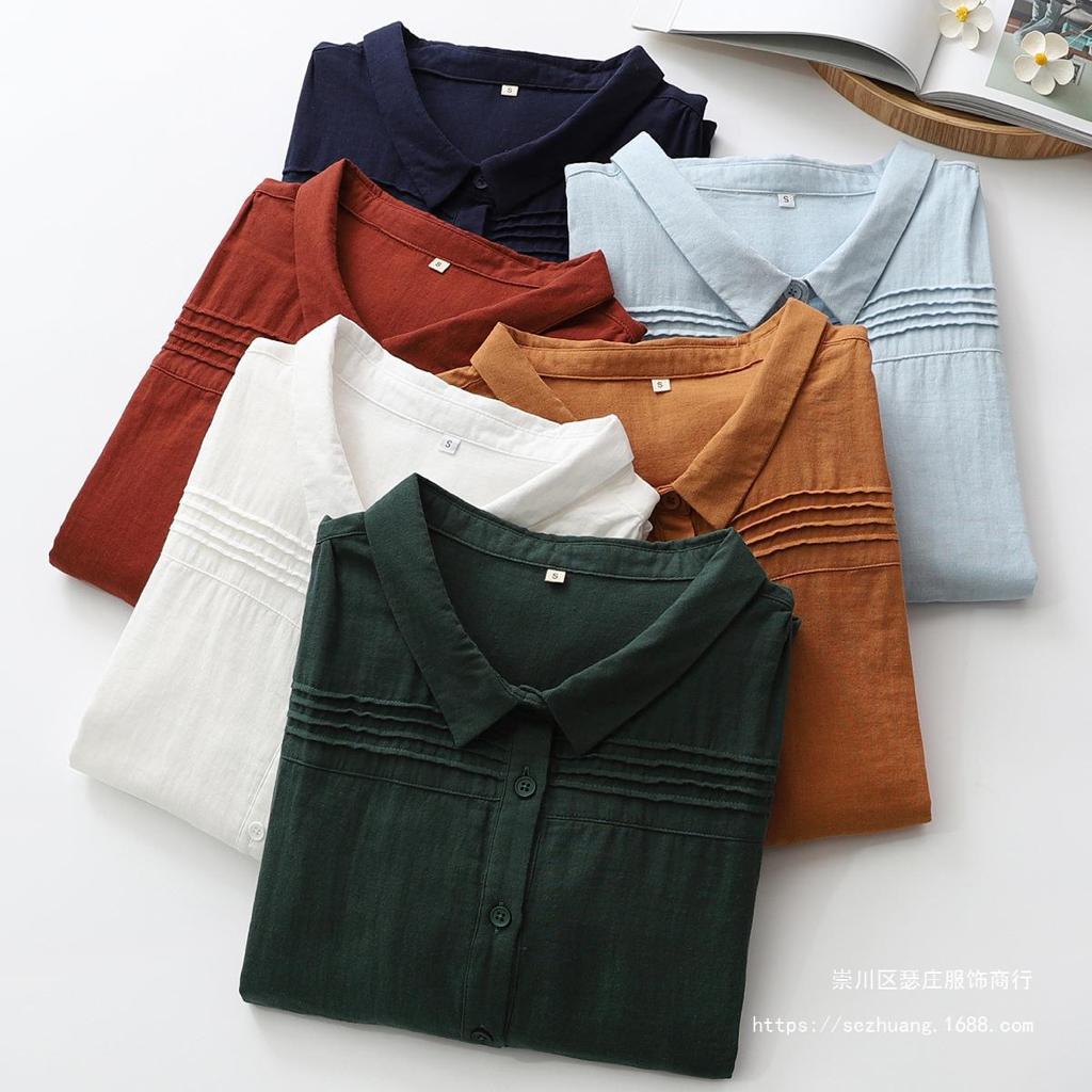 Cotton Solid Long Sleeve Shirt Women