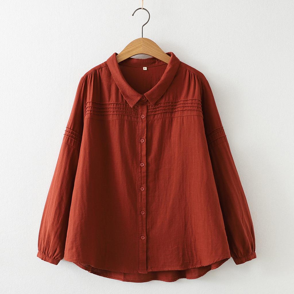 Cotton Solid Long Sleeve Shirt Women