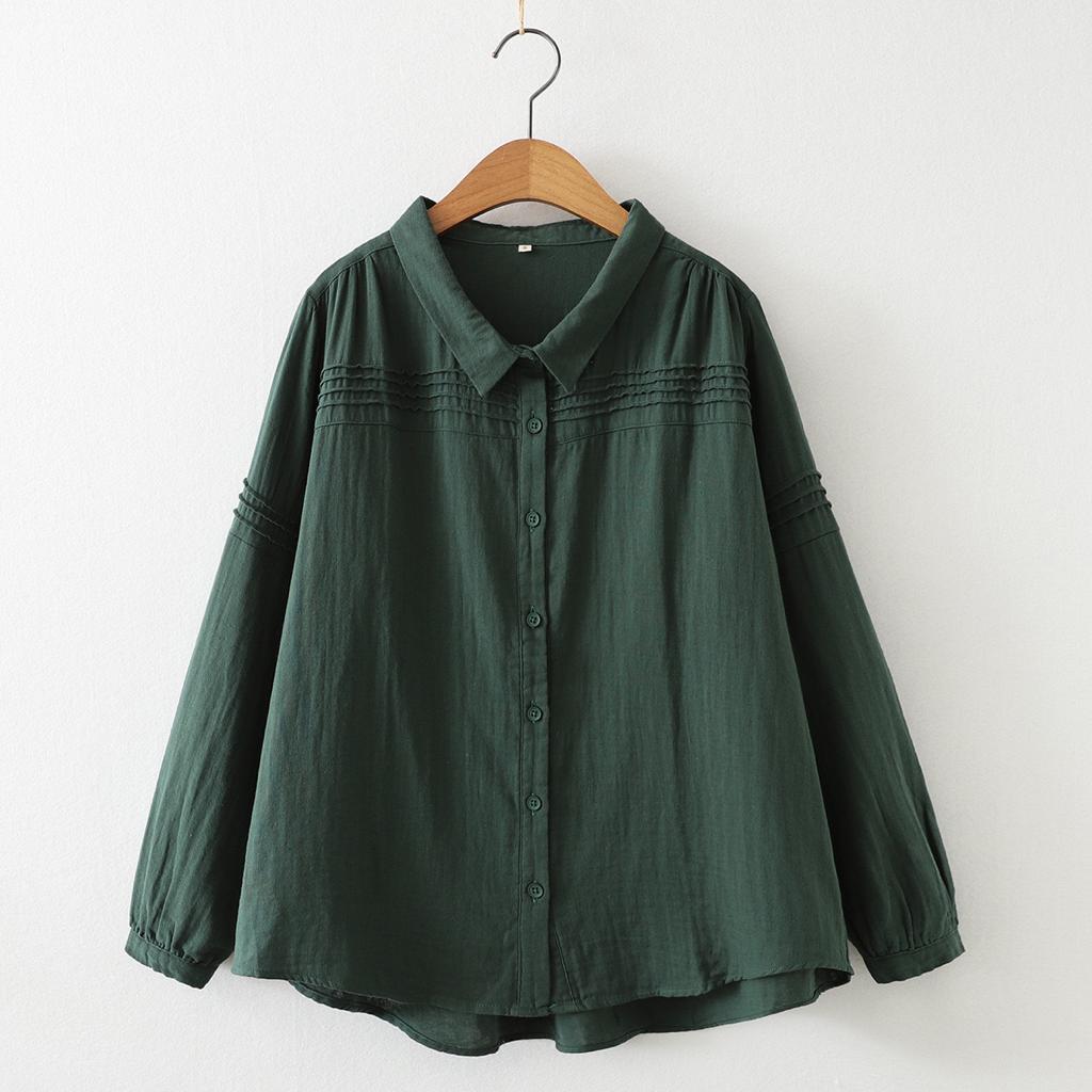 Cotton Solid Long Sleeve Shirt Women