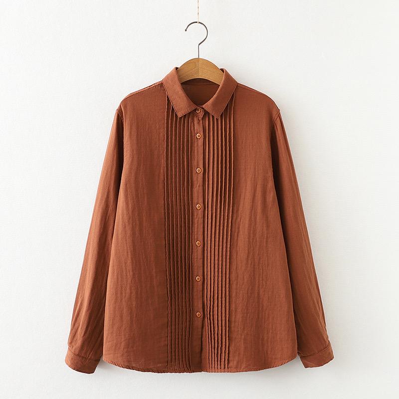 Cotton Solid Long Sleeve Shirt Women