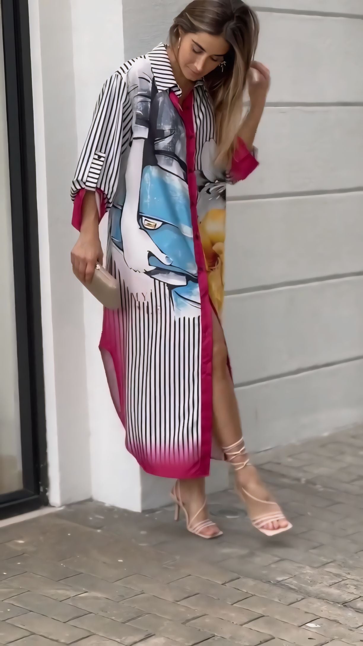 Long Striped Dress in Black & White For Western Wear