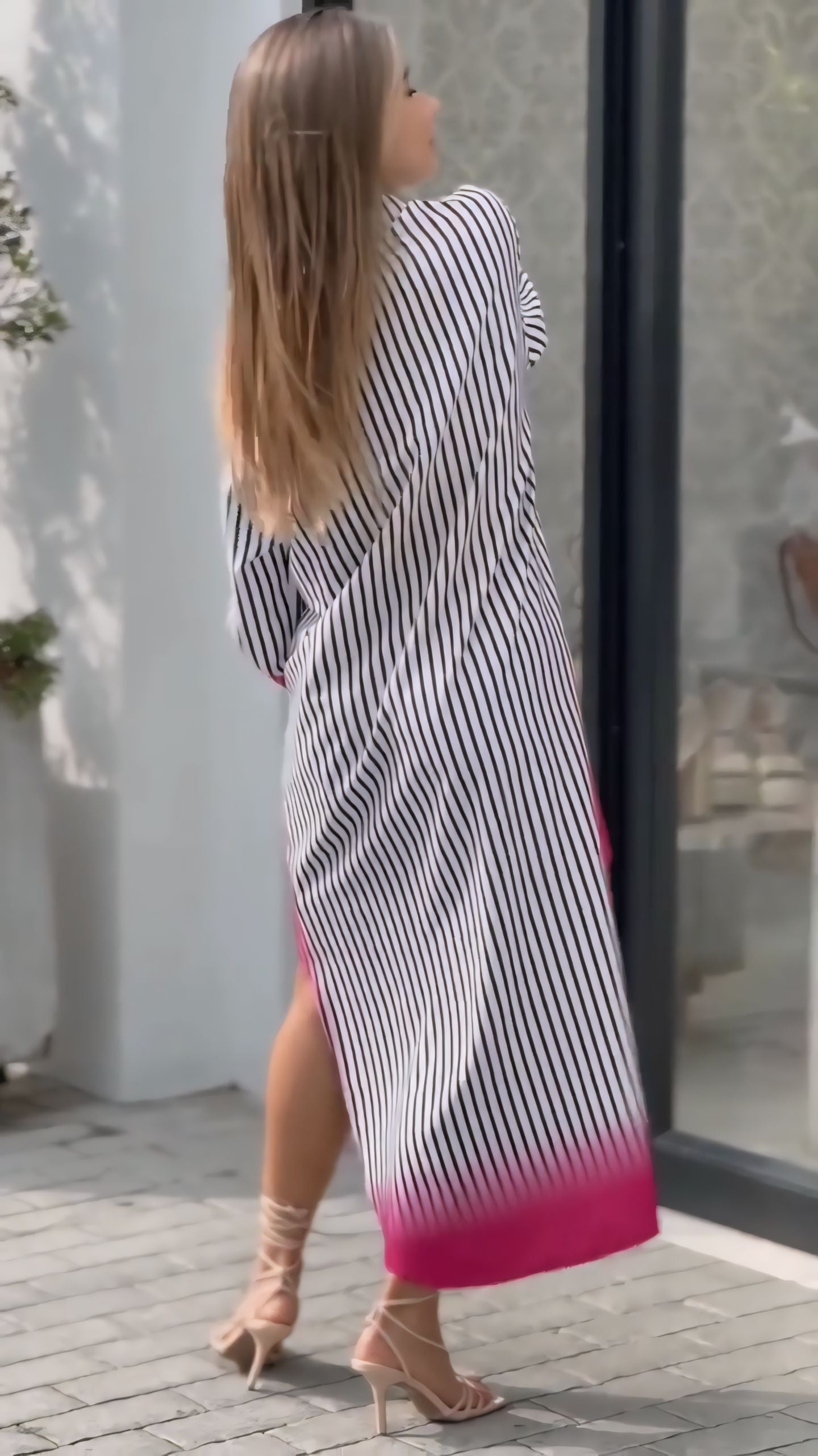 Long Striped Dress in Black & White For Western Wear