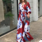 Red & Blue Abstract Printed Maxi Dress