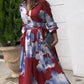 Red & Blue Abstract Printed Maxi Dress