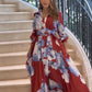 Red & Blue Abstract Printed Maxi Dress