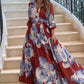 Red & Blue Abstract Printed Maxi Dress