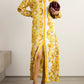 Golden Baroque Print Maxi Shirt Dress – Timeless Elegance in Motion