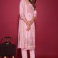 Floral Digital Print With Sequence Embroidered Baby Pink Kurta Set