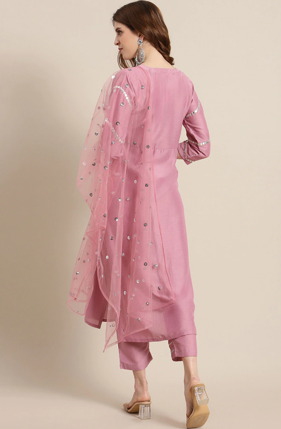 Rayon Slub Embroidered Kurta Set With Dupatta