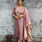 Viscose Chanderi Wine Embroidery Kurta Set With Dupatta