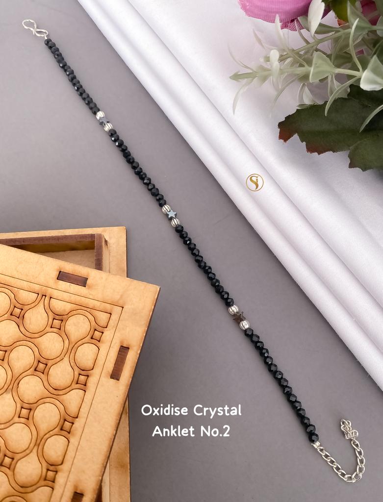 Oxidized Silver And Crystal Anklet For Girl And Women