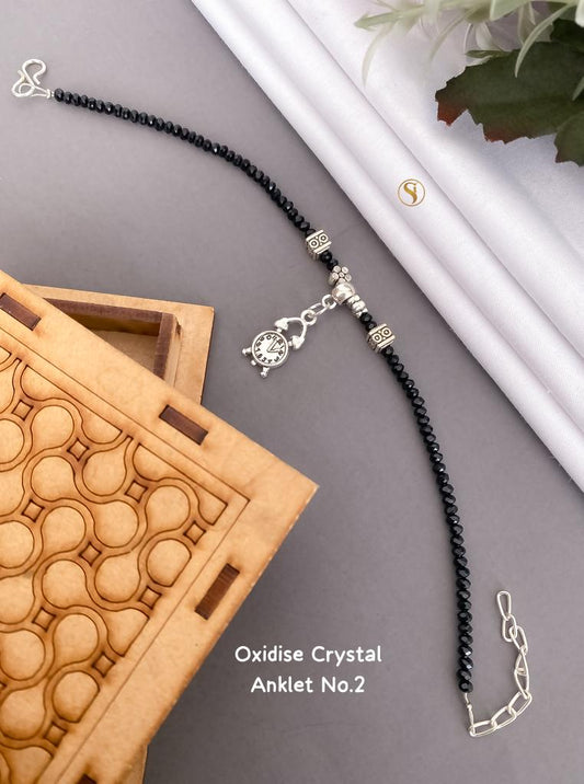 Oxidized Silver And Crystal Anklet For Girl And Women