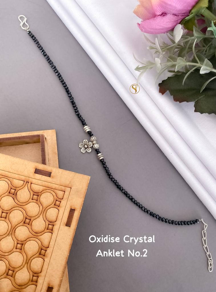 Oxidized Silver And Crystal Anklet For Girl And Women