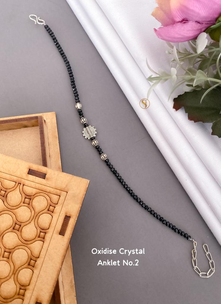 Oxidized Silver And Crystal Anklet For Girl And Women