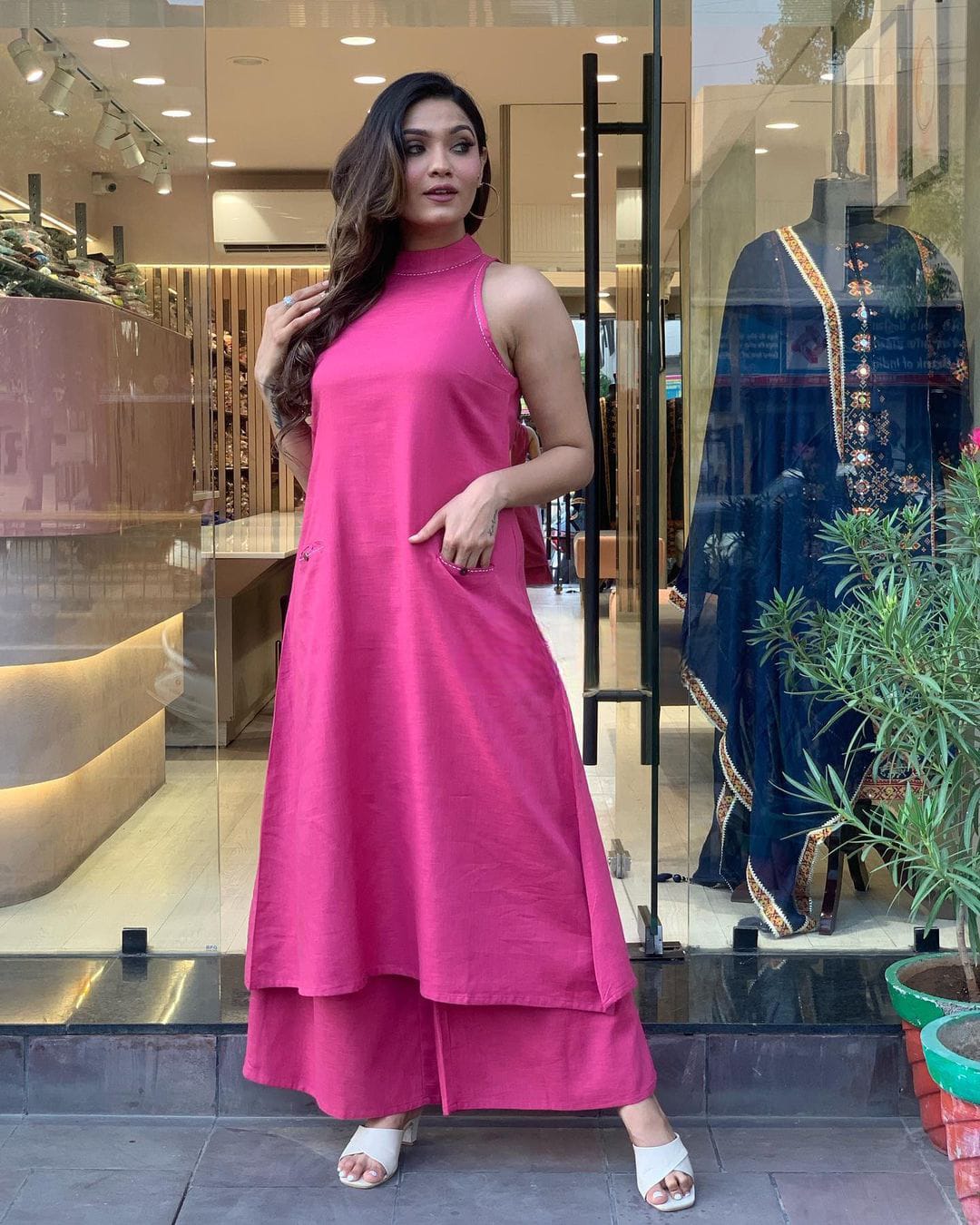 Pure Cotton Double Pocket Kurta With Plazo