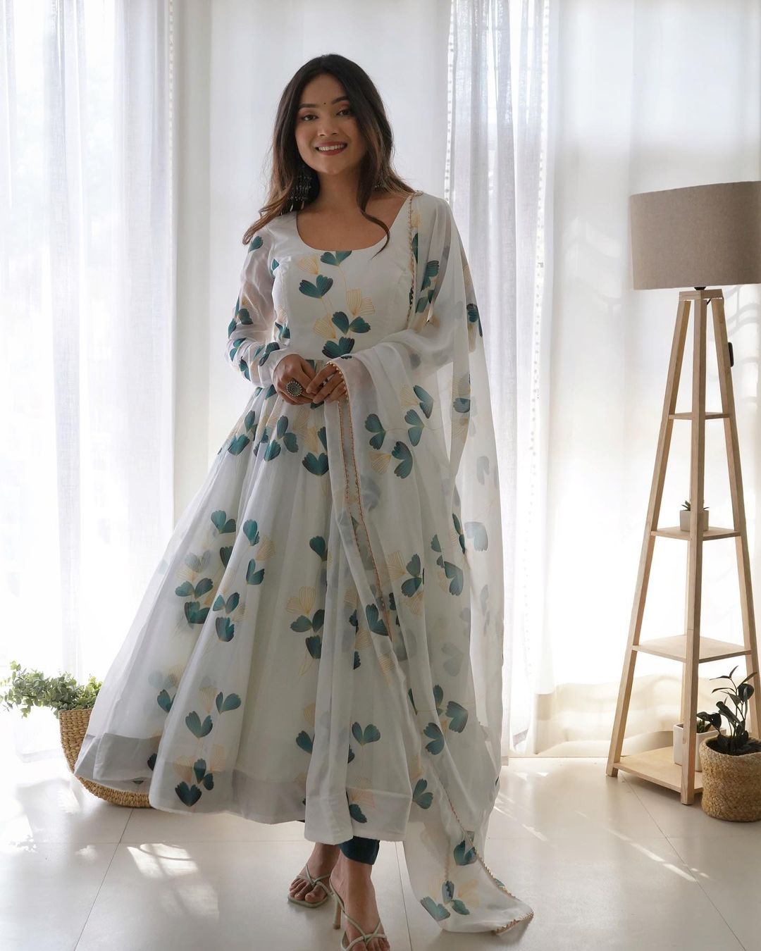 Organa Silk Printed Anarkali Dress With Dupatta Set