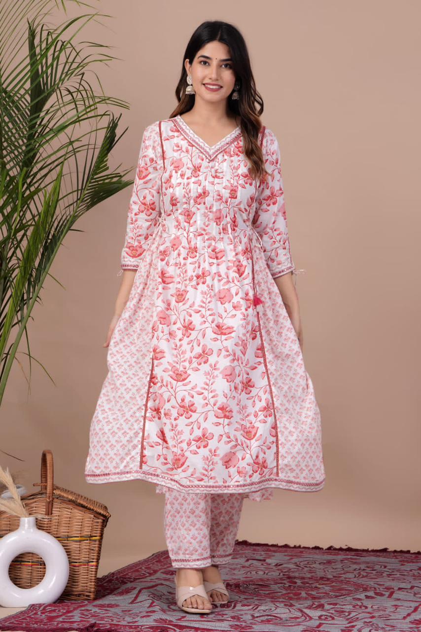 Floral Afghani Embroidery Suit With Dupatta Set