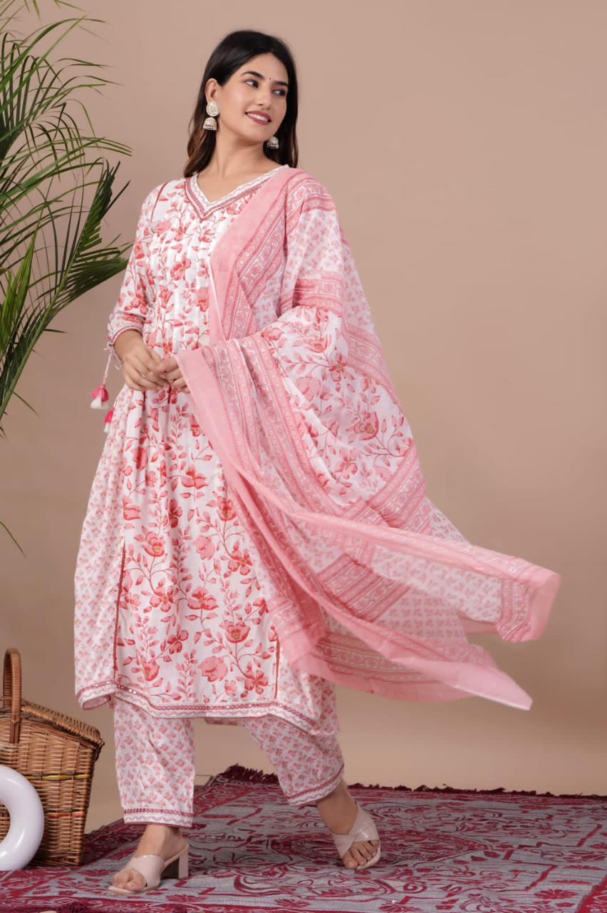 Floral Afghani Embroidery Suit With Dupatta Set