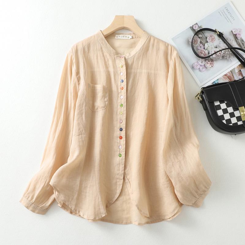 Cotton Solid Long Sleeve Shirt Women