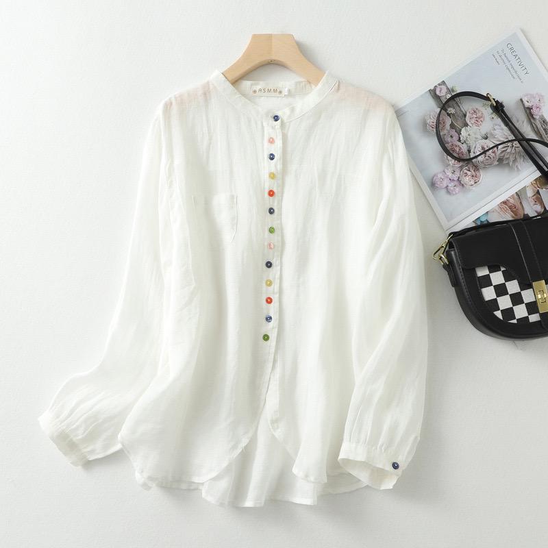 Cotton Solid Long Sleeve Shirt Women