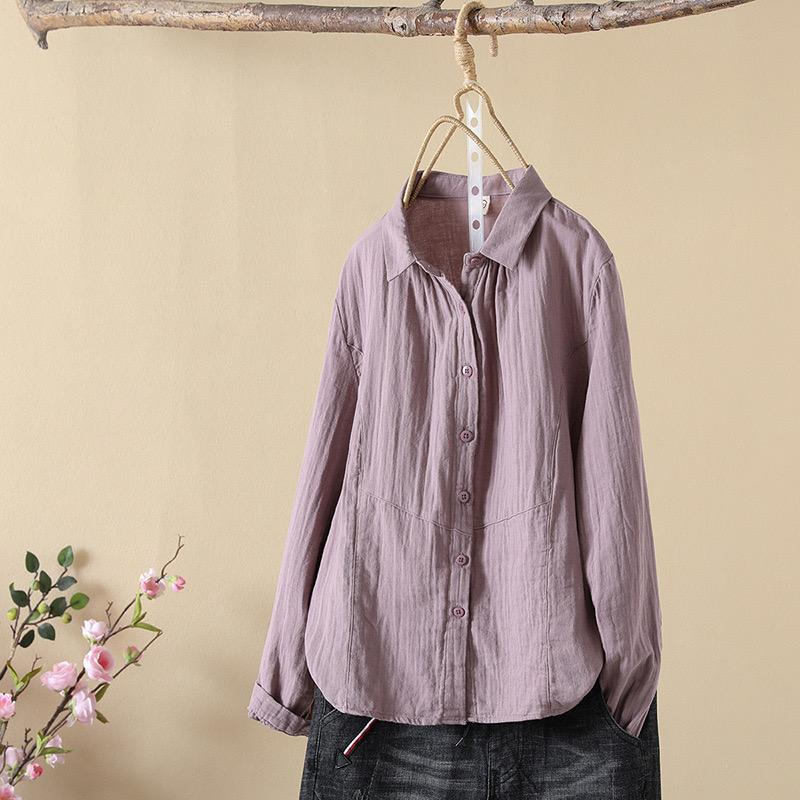 Cotton Solid Long Sleeve Shirt Women