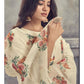 Viscose Rayon Slub Cream Embroidery Kurta Set With Printed Dupatta Set