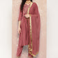 Viscose Chanderi Wine Embroidery Kurta Set With Dupatta Set