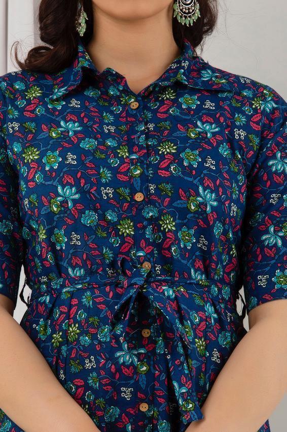 Beautiful Women's Blue Style flowers Print Dress