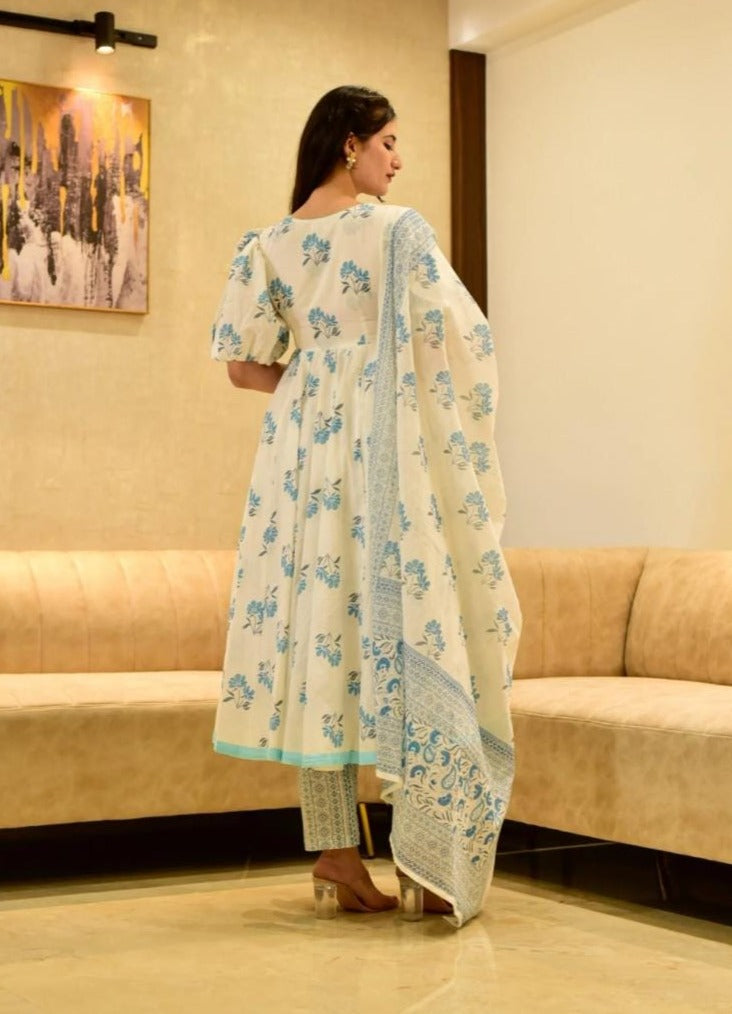 Beautiful Reyon Procin Print Anarkali Kurti with pant and dupatta  Set