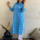 Beautiful Blue & White Cotton Printed Kurta Set