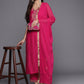 Viscose Rayon Magenta Sequence Embroidery Kurta Set With Dupatta Set