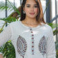 Cotton Chicken Shifli Work With Handblock Print Kurta Set